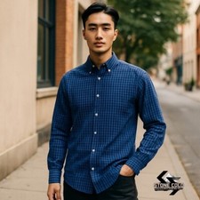 Ralph Lauren Yarmouth Mens Shirt L 16 34/35 Dk Blue Check Long Sleeve