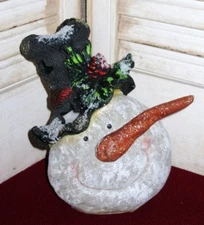 LIGHTED COUNTRY BLACK HAT RESIN SNOWMEN HEAD use 2 Button-Cell AG13 or LR44 - hg