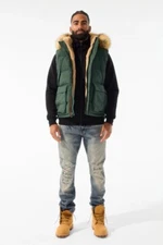 Jordan Craig Men's YUKON FUR LINED OLIVE GREEN DARK PARKA VEST PUFFER BUBBLE NEW