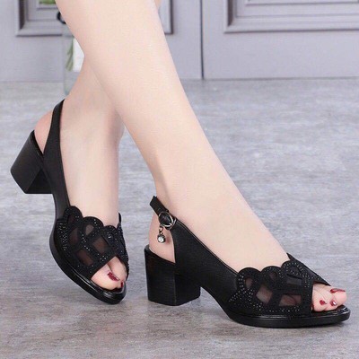 Summer Womens Chunky Low Heels Peep Toe Shoes Hollow Out Soft Sandals  Slingbacks | eBay
