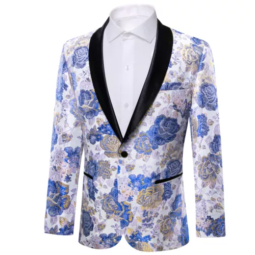 Para Hombres Floral Esmoquin Cena Chaqueta Calce Regular Chal Solapa Paisley Baile de graduación Fiesta Traje - Imagen 12 de 236