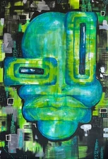 DREW POWERS Mixed Media MAN Painting ABSTRACT  Canvas Art