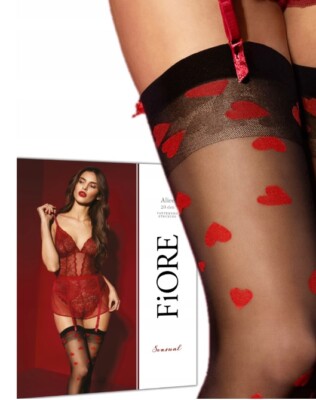 Fiore Alice with hearts super fine decorative stockings 20 den black 3 sizes