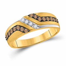 10k Yellow Gold Mens Round Brown Diamond Wedding Anniversary Ring 1/3