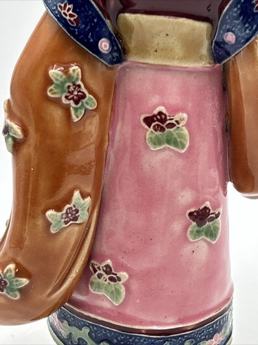 VTG 12" Chinese Wucai Porcelain Pottery Shiwan Lady Fruit Basket Figurine - Picture 15 of 24
