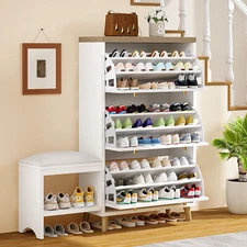 Shoe Cabinet with 3 Flip Drawers Shoe Bench with Cushion for Entryway Hallway
