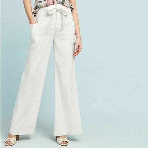 Anthropologie Ivory Tie-Waist Linen 
