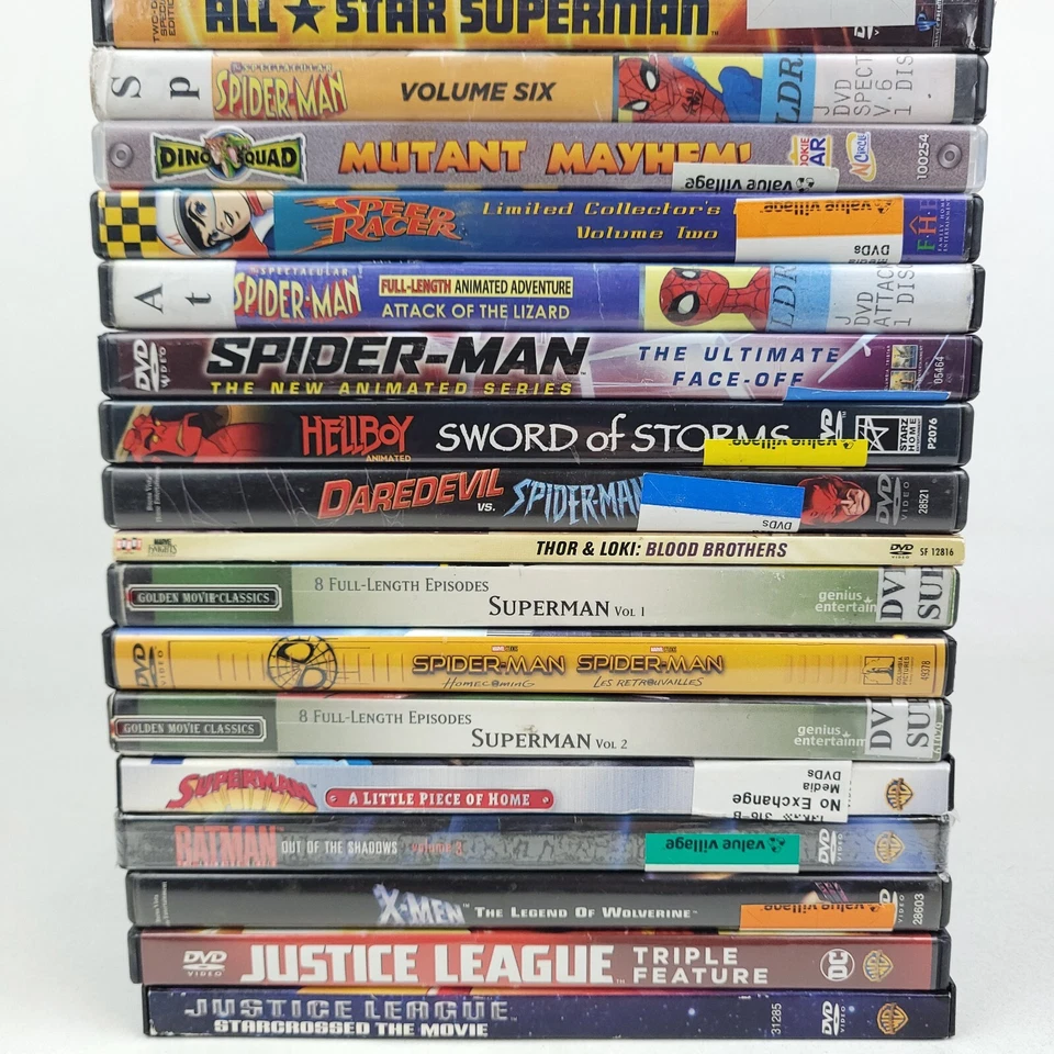 Lot of 29 DVDs Animated Superheroes DC Marvel Batman Spiderman Justice League Foto 3 de 4