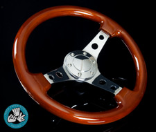 Rps Racing Chrome Dark Real Wood Steering Wheel 350mm 6 Hole 3-spoke