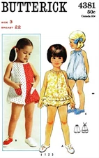 BUTTERICK # 4381 Pattern Girl's SUNSUIT Playsuit Bubble Suit Romper Sewing PICK