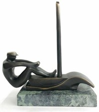 Bronze and Cast Iron Man Male Rowing Row Boat Canoe Figurine Desktop Statue Deal
