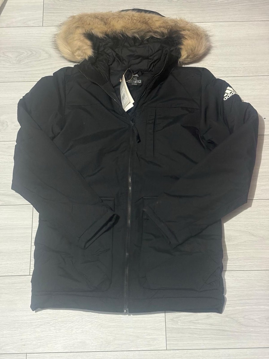 Adidas Utilitas Hooded Parka Jacket Removable Fur Black Men's Coat