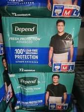 72 Depend Mens Fresh Protection Advance Pull-Ups Medium Large Pants Size 32 - 42