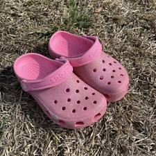 USED Crocs Unisex Glitter Clogs Little Kid/Big Kid Pink Tweed Glitter 2 M