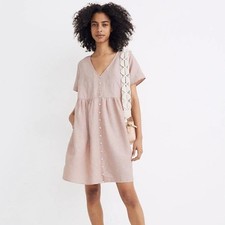 NWT! Madewell Pink Linen-Blend Alexandra Short Sleeve Mini Dress, Medium