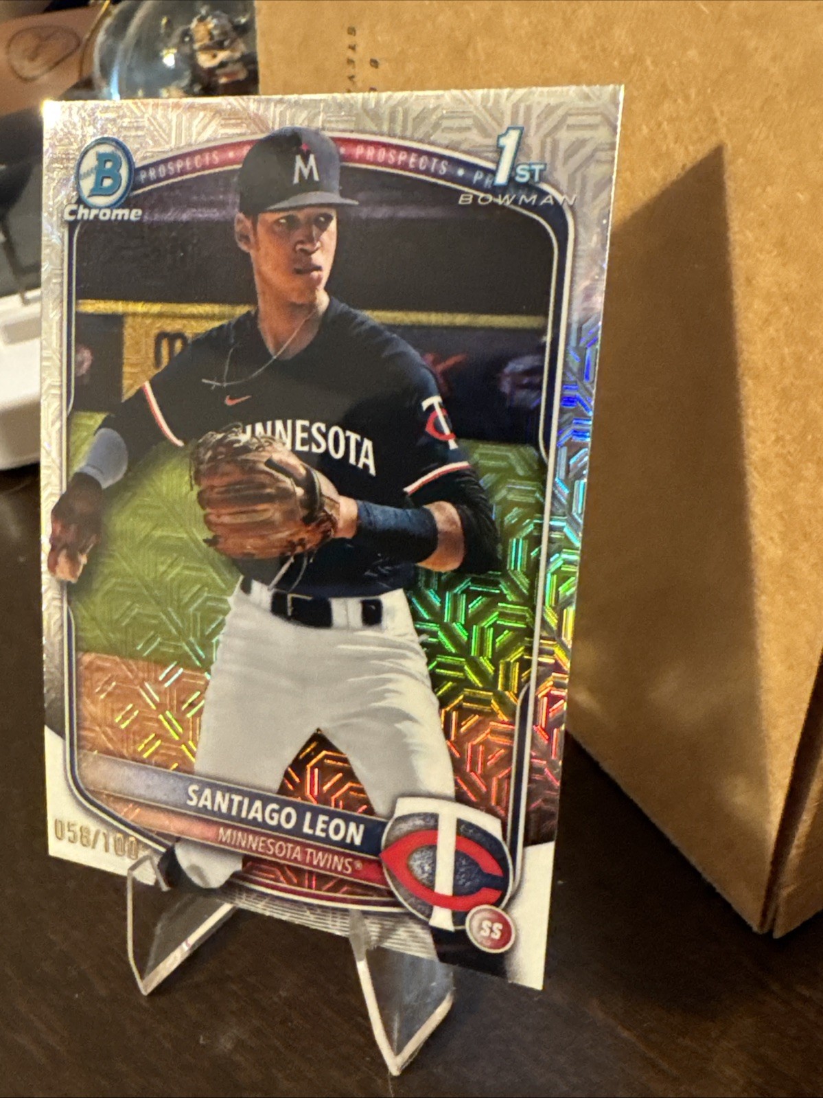 2025 Bowman Chrome-Santiago Leon 1st Bowman Steel Metal Mojo /100 *Misprint!* view 2