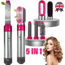 5-in-1 Electric Hair Dryer Styling Brush & Hair Curler Styling Set - Fuchsia