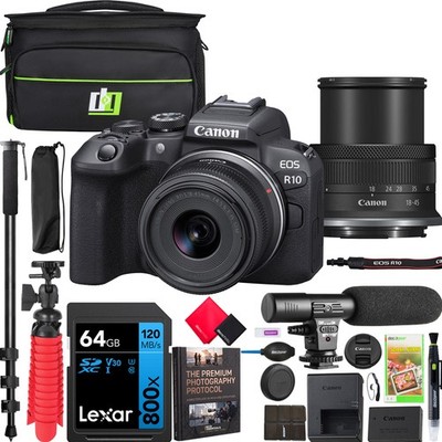 Canon EOS R10 Mirrorless Camera + RF-S 18-45mm F4.5-6.3 IS STM Lens Kit Bundle