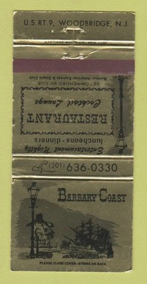 Matchbook Cover - Barbary Coast Restaurant Woodbridge NJ WEAR 30 Strike