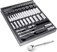 Powerbuilt Socket and Ratchet Tool Set, Extension Bars, Deep 3/8-Inch 