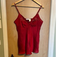 Vintage 90's Red Open Front Cami Chemise Coquette Babydoll Embroidered lingerie