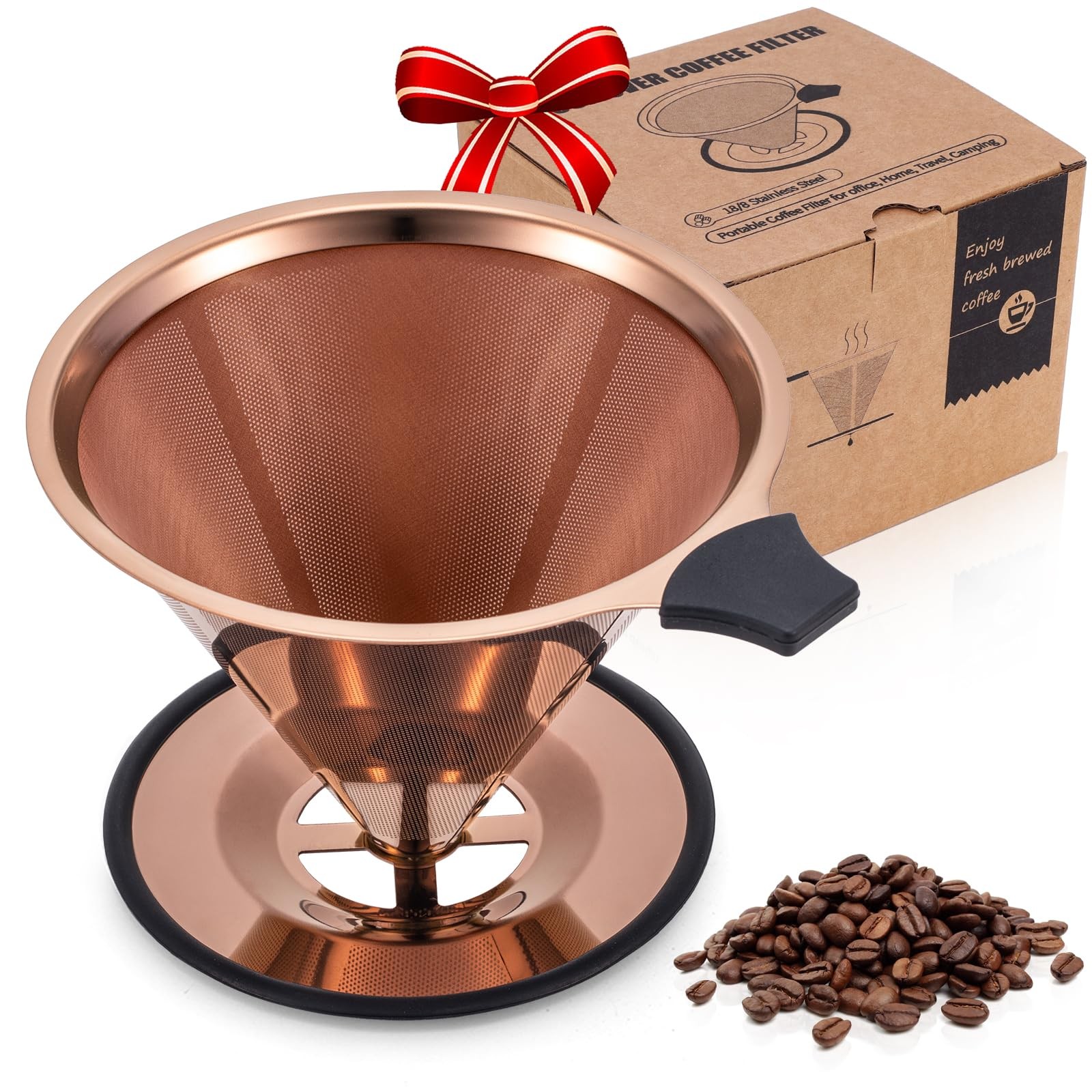 【2.0 Upgraded】 Pour Over Coffee Dripper, Stainless Steel Drip Cone Brewer, Re...