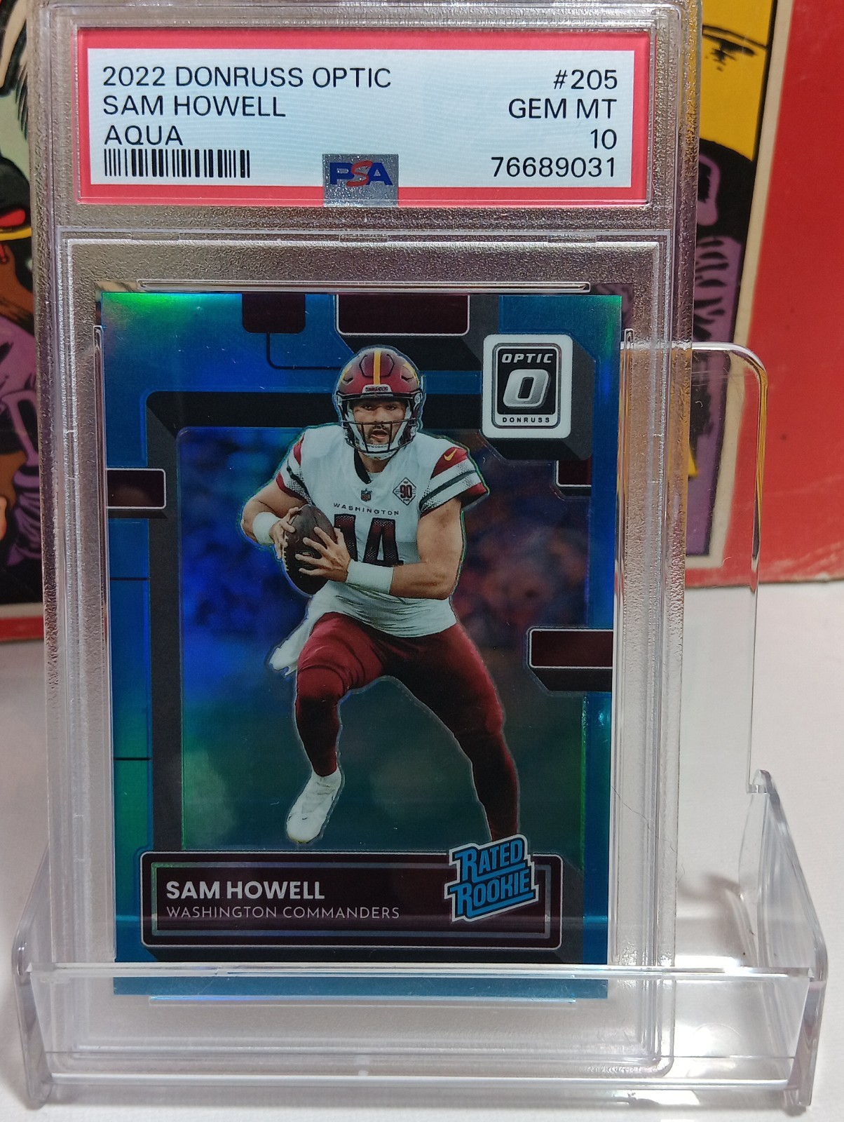 2022 Donruss Optic Sam Howell Aqua Prizm Rated Rookie RC /299 PSA 10 GEM