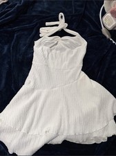 SHEIN White Halter Tie Neck Layered Mini Dress Size L Polyester/Elastane