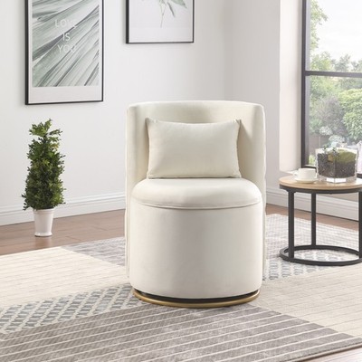 Storage Lounge Chair with 360° Swivel Velvet Upholstery with Gold Metal Base