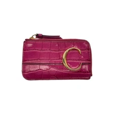 Chloe C Logo Crocodile Embossed Leather Card & Coin Case Pink Ladies