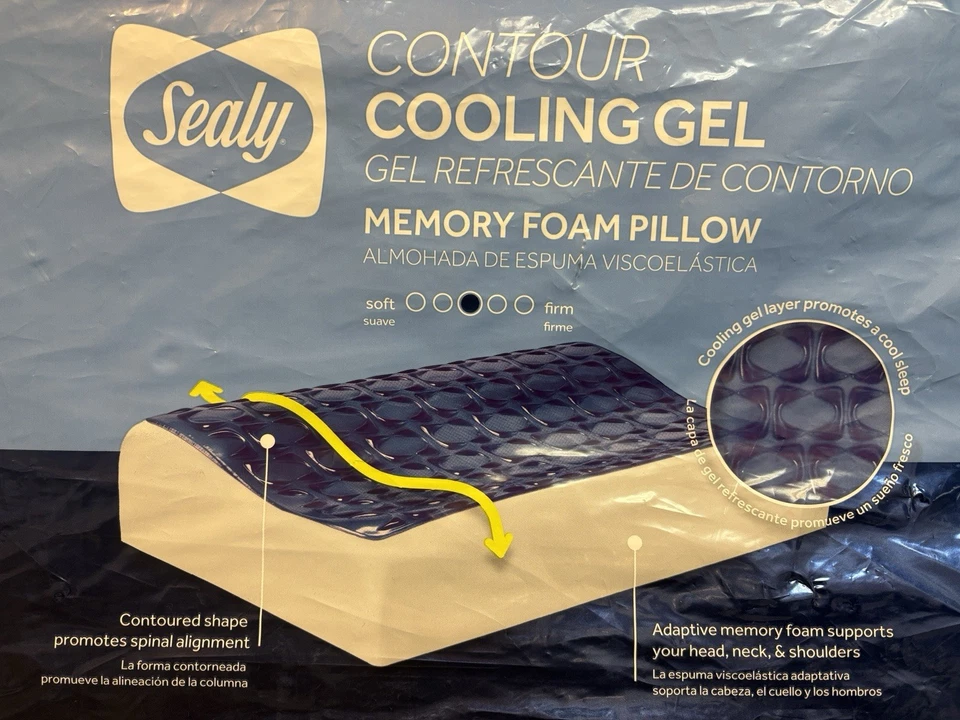 SEALY COOLING GEL CONTOUR MEMORY FOAM PILLOW CONTOURED SHAPE PREMIUM MEMORY FOAM - Image 3 of 4