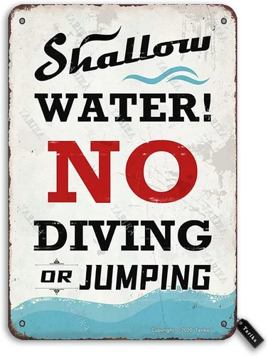 Pool Warning Tin Metal Signs Home Décor 8x12 Vintage Pool Shallow Water No Divin