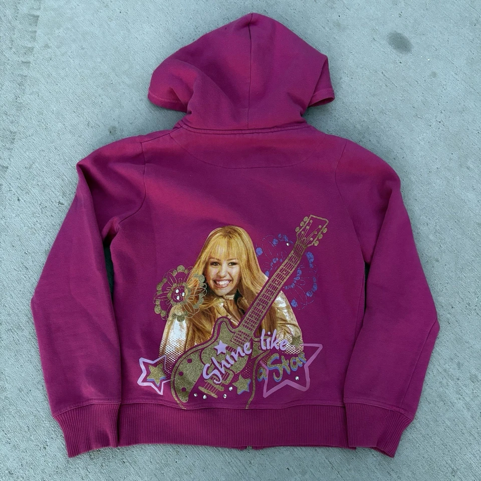 Y2K Hannah Montana Kids XL Pink ZipUp Hoodie Sweatshirt - Image 3 of 4