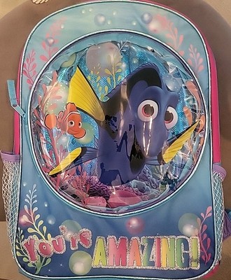 Disney Finding Dory Back Pack New W/Tags 12 X 16 Inches You're Amazing! Zipper 