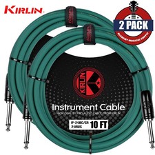 2-PACK Kirlin IP-241-10/GR GREEN 1/4" 24AWG Instrument Guitar Cable w Cable Tie
