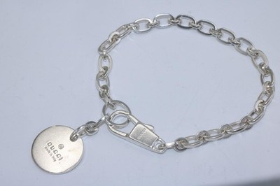 Vintage GUCCI 925 Silber Oval Link Round Tag Icon Trademark Armband Unisex 8,5''