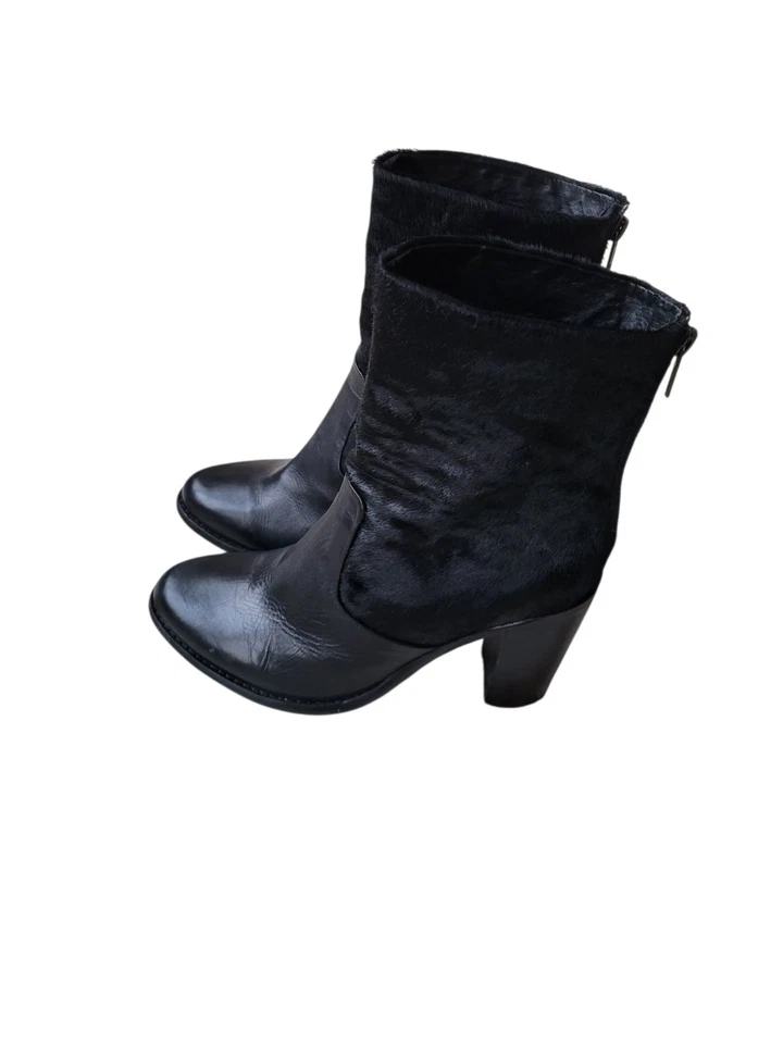 Botas de salto plataforma de combate preto Tony Bianko couro cabelo de pônei tamanho 9 - Imagem 4 de 4