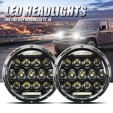 Pair 7 Inch Round Led Headlights Angle Eyes For Jeep Wrangler Jk Lj Tj Cj