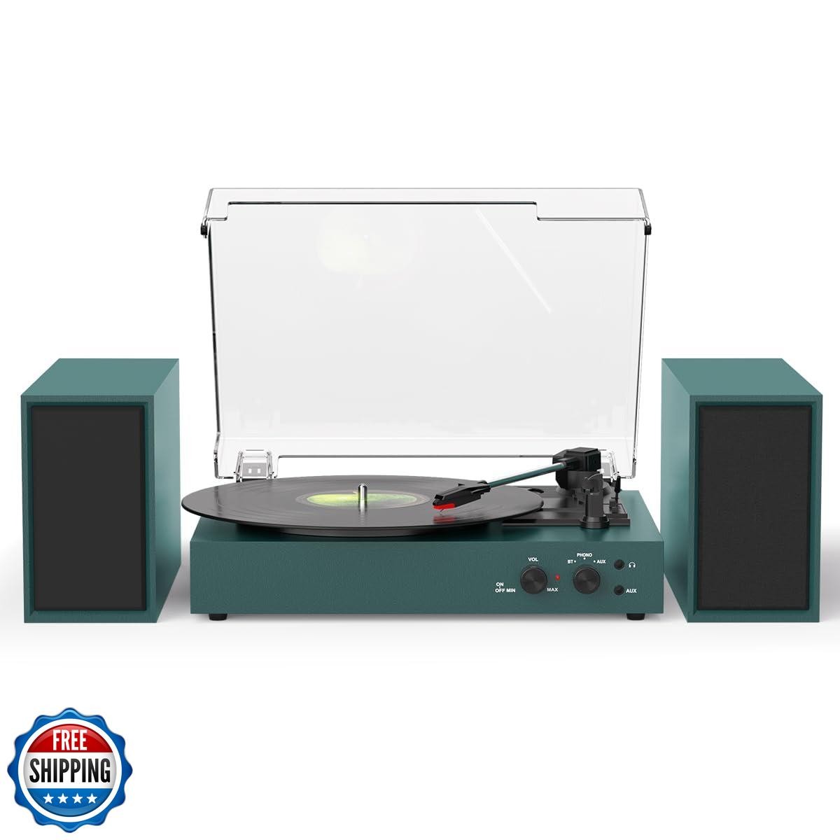 Bluetooth Vinyl Record Player with Stereo Speakers & MP3 Conversion-image