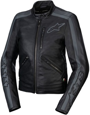 Alpinestars Stella Dyno Lederjacke - Black Tar/Grey/Dark Grey