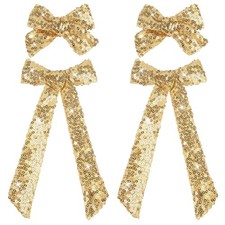 4 PCS Glitter Hair Bows for Girls Alligator Clips Sparkly Sequin Hair Gold