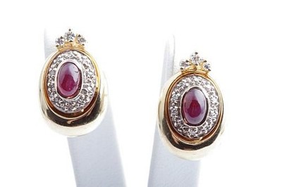 Rubin Brillant Diamant Ohrringe Ohrstecker 750 18K Gelb Gold Länge 1,9cm  