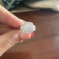 Round Cut White Sapphire Sterling Silver Double Halo Engagement Ring