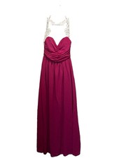 CUBE Pink/White Sleeveless Lace Illusion Halter Maxi Formal Dress