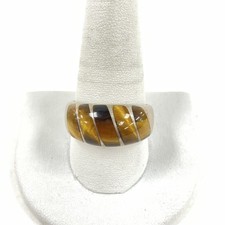 Mexico Sterling Silver 5-Stone Inset Tigers Eye Ring, SZ 11.5 - 10.59g