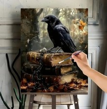 Malen nach Zahlen „Der weise Rabe“ – Mystische Bücher & Rabe | DIY Acryl Leinwan