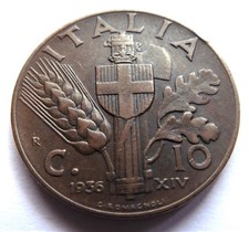 Vittorio Emanuele III – 10 cent 1936 “Impero” Non Comune BB+ ITAL0136