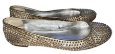 Giuseppe Zanotti Metallic Gold Swarovski Crystal Ballet Flats Shoes-37.5 7.5 EUC