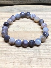 Natural Gray Stripe Botswana Stone Agate Bead Bracelet With Storage Pouch