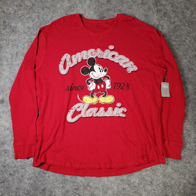 Disney Store Mickey Mouse Sirt Mens 2XL American Classic Red Thermal Shirt  NWT